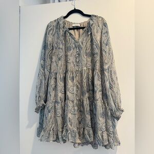 Dress Forum Blue and Cream Paisley Long Sleeve Dress